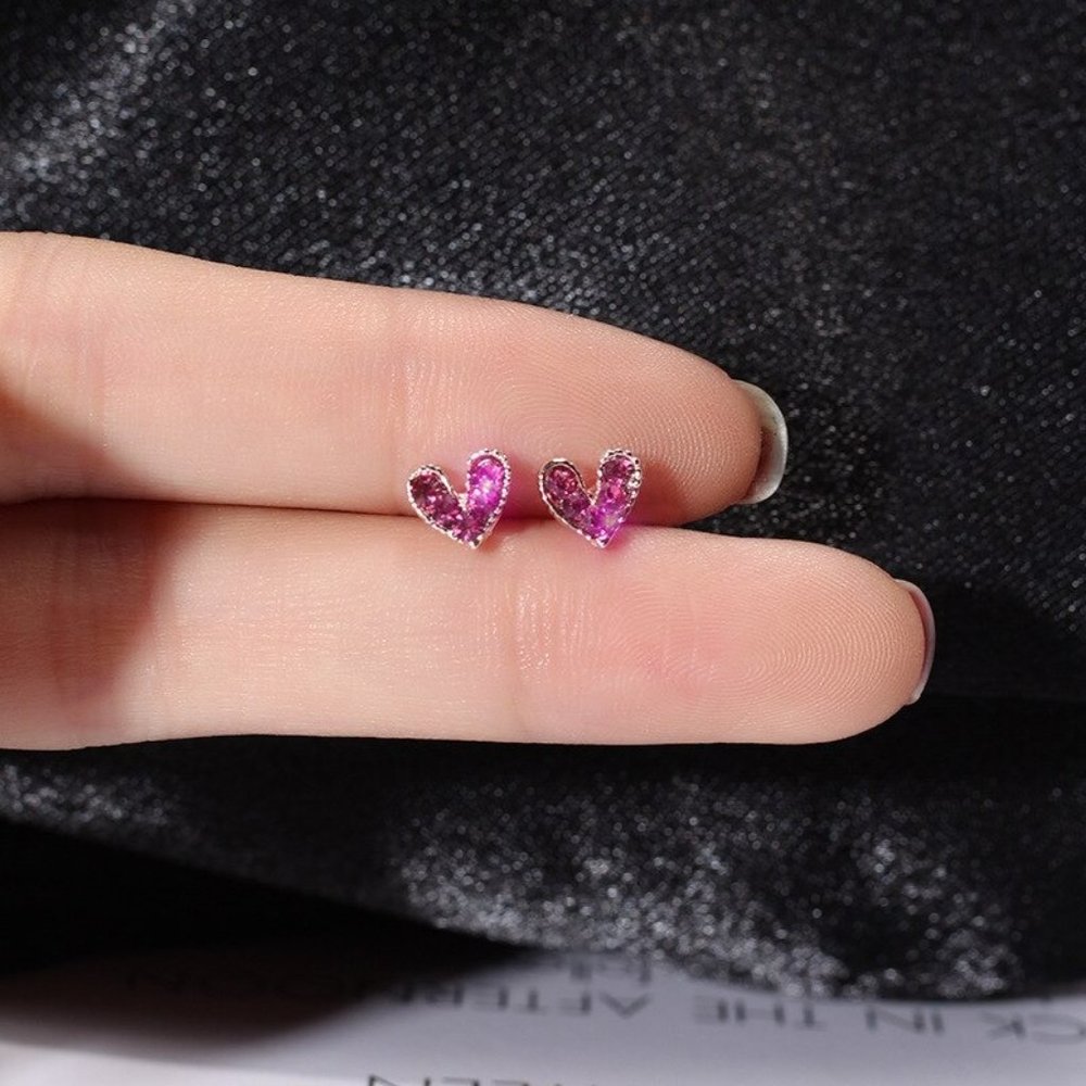 Pink Rhinestone Heart Stud Earrings